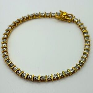 Vintage 80’s Diamond Gold Plated and Silver 925 Bracelet 7.25”